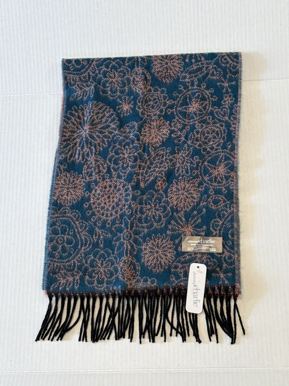 $48 NWT Charming Charlie Floral Blue Pink Scarf  L 70" x W20.5" Acrylic